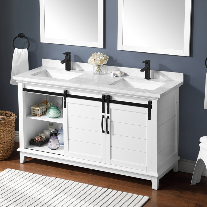OVE Decors Edenderry 60 In. Double Sink Bathroom Barn Door Vanity With